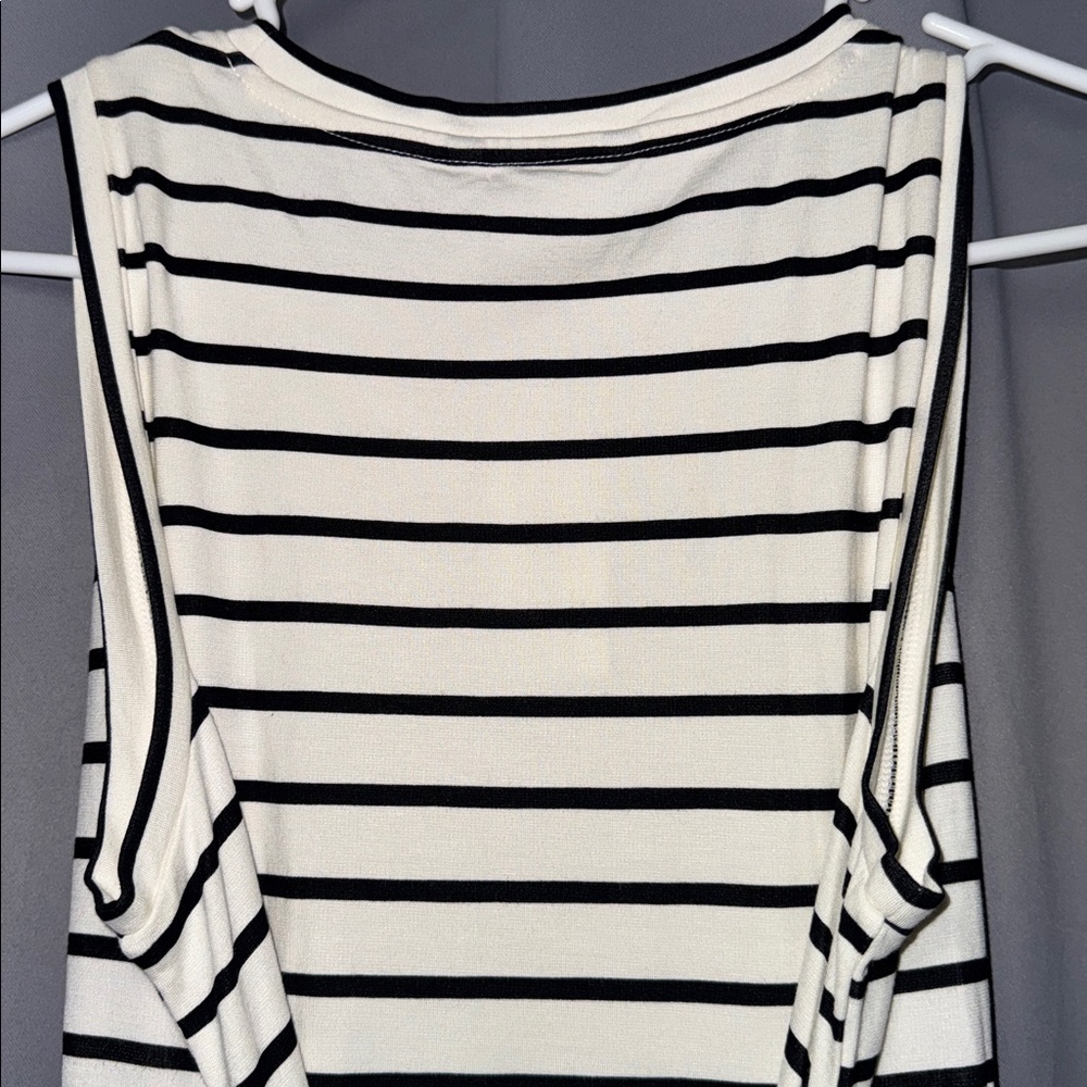 Banana Republic Striped Midi Dress Tie Waist Side Slit Size M Striped Tie Belt - Picture 5 of 8